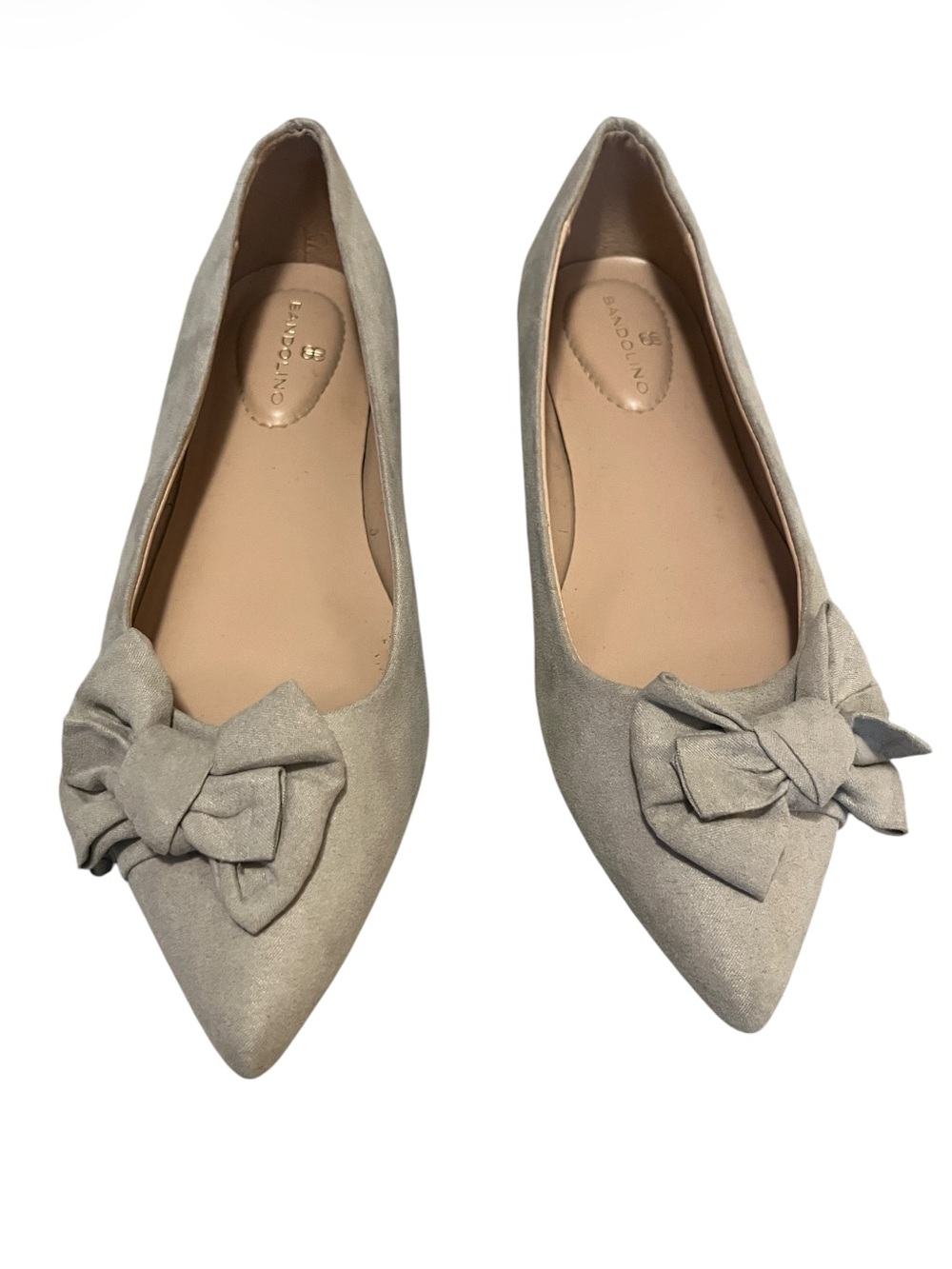Bandolino Sophy Light Natural Gray Faux Suede Pointed Toe Bow Ballet Flats 6.5